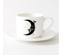 Stoneware Cups for Coffee, Tea, Moon Stars Angels Dreams （6oz/175ml） Perfect for Kitchens, Restaurants & Cafes, Great Gift Idea，Sets Tea Cup with Saucers (White)