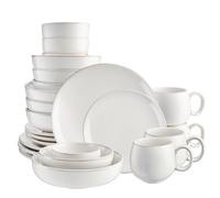 Cooks Professional 24 Piece Nordic Dinnerware Set | 4 of Each Dinner Plates, Side Plates, Cereal Bowls, Pasta Bowls, Dipping Dishes & Mugs | Microwave & Dishwasher Safe Stoneware Dinner Set | White
