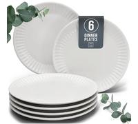 Stoneware Dinnerware Set for 6 - Large Stoneware Plates Hygge Series - - Dishwasher, Microwave, and Scratch Resistant - Elegant Grooved Dining Service in Light Grey