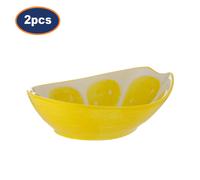 Stoneware Lemon Bowl 22cm Yellow Salad Pasta Bowls Hand Finished Novelty 2Pcs