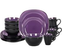 Stoneware Square 16pc Dinnerware Set, Inside Shiny Purple and Outside Matte Black