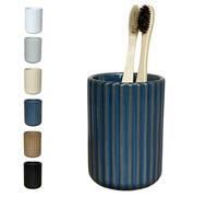 Stoneware Toothbrush Holder for Bathroom Tooth Brush Holder for Bathroom Toothbrush Cup Toothbrush Holders Cute Fluted Vertical Ribbed Stripe (Navy Blue)