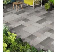 Stonewise Kandla Grey Riven Sandstone Mixed Patio Paving Slabs Full Pack 60 Slabs