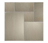Stonewise Raj Green Riven Sandstone Mixed Patio Paving Slabs , Full Pack ,48 Slabs, Natural Stone Set For Patios, Walkways And Landscaping