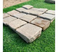 Stonewise Raj Green Tumbled Sandstone 100X100mm ,pack Of 600, Natural Stone For Driveway Installations, Garden Walkways And Landscaping