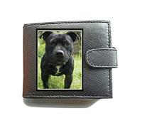 Stoneys Badges A Beautiful Staffordshire Bull Terrier Dog Anti RFID Theft Wallet Black Soft Leather Large Coin Pocket