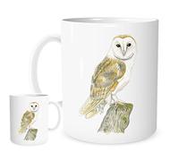 Stoneys Badges Barn Owl Mug - Realistic Wildlife Illustration on White Ceramic Coffee Cup - Nature Lover Gift for Birdwatchers, Artists & Animal Enthusiasts