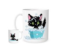 Stoneys Badges Cute Black Cat Having A Bath Image on 11oz Ceramic Mug