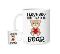Stoneys Badges I Love You More Than I Can Bear Cute Teddy Bear Mug - Funny Romantic Gift for Him, Her, Couples - Ceramic Coffee Cup for Valentine’s Day, Anniversary, Birthday