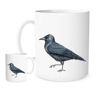 Stoneys Badges Jackdaw Mug - Quirky Black Bird Illustration on White Ceramic - Wildlife Lover Gift - 11oz