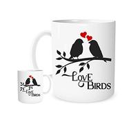 Stoneys Badges Love Birds Mug - Romantic Couples Coffee Cup with Heart & Branch Design, Cute Anniversary, Valentine’s Day, Engagement or Wedding Gift