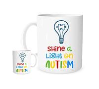 Stoneys Badges Shine a Light on Autism Mug - Colorful Puzzle Piece Light Bulb Design - Autism Awareness Gift for Advocates, Teachers & Supporters - 11oz Ceramic Coffee Mug