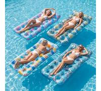 Stonful 4 Pack Inflatable Pool Float Mat, Giant Pool Floats Adult Size with Headrest, Lake Float Raft Water Lounger, Multi-Purpose Swimming Pool Floats for Pool Party, Summertime Beach, Outdoor