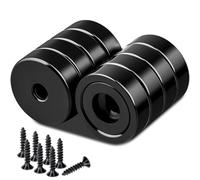 Stong Neodymium Magnets with Holes, 16 mm Black Strong Round Base Cup Magnets Heavy Duty with Countersunk Hole Rare Earth Magnet Pot Magnet with Screws, 8 Pcs