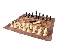 Stonkraft 19" x 19" Genuine Leather Roll-Up Tournament Chess Set - With Plastic Chess Pieces - Brown Colour