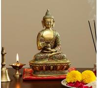 StonKraft 7" Meditating Buddha Brass Metal Statue Figurine