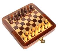 Stonkraft Collectible Folding Wooden Pocket Travel Chess Game Board Set with Magnetic Crafted Pieces (5 X 5)