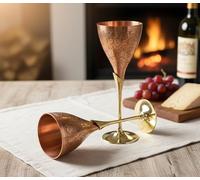 StonKraft Engraved Brass Goblet Champagne Glasses Flutes Coupes Wine Glass Set (Copper Finish)