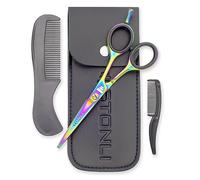 STONLI® 5" Beard and Moustache Scissors with Comb & Pouch - Small Hairdressing Scissors - Nose, Ear & Eyebrows Hair Scissor (Iridescent)