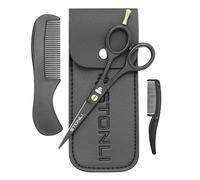 STONLI® 5" Beard and Moustache Scissors with Comb & Pouch - Small Hairdressing Scissors - Nose, Ear & Eyebrows Hair Scissor (Black)