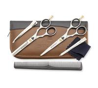 Stonli Hairdressing Scissors for Hair Cutting - Stainless Steel 5.5 inch Hair Scissors Set with Sharp Edge Barber Scissors - Hair Cutting Scissor with Comb and Pouch (Silver)