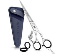 Stonli Professional 6 inch Hairdressing Scissors for Hair Cutting - Hair Cutting Scissors with Sharp Edge with Pouch (Offset Silver)