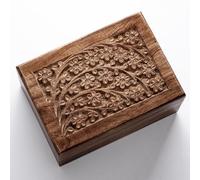 STONLIF Tree of Life Mango Wood Urn - Brown, Secure Sliding Screw Lid - Cremation Urn for Human, Men, Women, Child, Cat, Dog Ashes - Large (200 Cu/in)