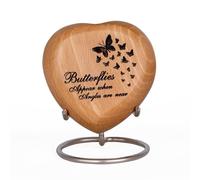 STONLIF Wooden Heart Keepsake Urns for Human Ashes Adult Male, Female - Cremation Urn Small Mini Decorative Funeral, Urns for Mom, Dad, Men, Infant, Child - Butterflies Appear When Angels are Near