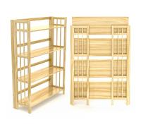 Stony-Edge No Assembly Folding Bookcase, 4 Shelves, Media Cabinet Storage Unit, for Home & Office, Quality Furniture. Natural Wood Color. 32" Wide.