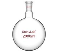 StonyLab 2000 ml Glass Single Neck Round Bottom Flask RBF, with 24/40 Standard Taper Outer Joint, 2 L (2 Liter)
