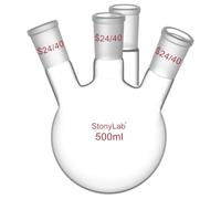 stonylab 4 Neck Round Bottom Flask RBF, Heavy Wall Borosilicate Glass Round Bottom Boiling Flask with 24/40 Standard Taper Outer Joint, 500 ml