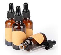 Stonylab Amber Glass Dropper Bottle 30ml (1 oz) (4 Pack), Brown Empty Bottle With Glass Dropper, Inner Plug and Label for Essential Oils Aromatherapy Fragrances