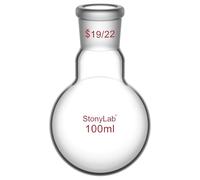 StonyLab Borosilicate Glass 100mL Heavy Wall Single Neck 1 Neck Round Bottom Flask RBF, with 19/22 Standard Taper Outer Joint - 100mL
