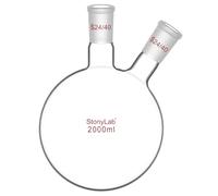 StonyLab Borosilicate Glass 2 Neck Round Bottom Flask RBF, with 24/40 Center and Side Standard Taper Outer Joint - 2L (2000ml)