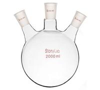 StonyLab Borosilicate Glass 3 Neck Round Bottom Flask RBF, with 24/40 Center and Side Standard Taper Outer Joint (2L)