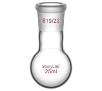 StonyLab Borosilicate Glass 50mL Heavy Wall Single Neck 1 Neck Round Bottom Flask RBF, with 19/22 Standard Taper Outer Joint - 25mL
