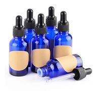 stonylab Cobalt Glass Dropper Bottle 30ml (1 oz) (6 Pack), Blue Empty Glass Bottle with Glass Dropper, Inner Plug and Label for Essential Oils Aromatherapy Fragrances