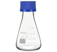 stonylab Erlenmeyer Flask with Blue Screw Cap Graduated Lab Borosilicate Glass Conical Flask, 100 ml