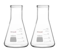 stonylab Erlenmeyer Flasks, 2 Pack 100 ml Narrow Mouth Heavy Wall Borosilicate Glass Erlenmeyer Flask Laboratory Glassware