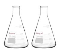 stonylab Erlenmeyer Flasks, 2 Pack 1000 ml Narrow Mouth Heavy Wall Borosilicate Glass Erlenmeyer Flask Laboratory Glassware