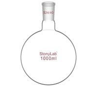 StonyLab Glass 1000ml Short Neck Round Bottom Flask, Borosilicate Glass Single Neck Heavy Wall Flask RBF with 24/40 Standard Taper Outer Joint, 1000ml