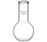 StonyLab Glass 100ml Long Neck Flat Bottom Flask, Borosilicate Glass Heavy Wall Flat Bottom Boiling Flask with Long Neck, 100ml