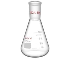 StonyLab Glass 24/40 Erlenmeyer Flask, Borosilicate Glass Heavy Wall Flask with 24/40 Standard Taper Outer Joint, 100ml