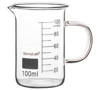 stonylab Glass Beaker with Handle, Borosilicate Glass Graduated Low Form Griffin Beaker with Handle and Pouring Spout, 100 ml