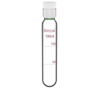stonylab Glass Test Tube with PTFE Screw Cap, Thicken Borosilicate Glass Reusable Round Bottom, Graduated Pressure Resistant Colorimetric Culture Tube, for Laboratory Use, 100 ml