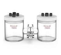 stonylab H-Type Electrolytic Cells, Borosilicate Electrochemical Cell with Double Electrolytic Cell Replaceable Ion-Exchange Membrane Electrolyzer Sealed Electrochemical Cells with PTFE Lids, 150 ml