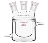 stonylab Jacketed Reaction Flask, Flat Bottom Double Layer Reaction Vessel with Three 24/40 Standard Joints, 250 ml