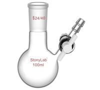 stonylab Reaction Flask, Borosilicate Glass Single-Neck Reaction Flask with 24/40 Joint and PTFE Stopcock Valve Round Bottom Flask, 100 ml
