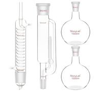 stonylab Soxhlet Extraction Kit with Borosilicate Glass 60/45 Soxhlet Extractor, Graham Condenser and Two 1000 ml 29/42 Flat Bottom Flasks for Lab Use