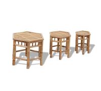 Stool 3pc Hexagonal Natural Bamboo Small 28x24x32cm Stackable Outdoor GardenKit